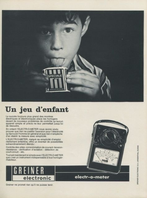 Greiner Electronic Company Electr-o-meter 1968 Swiss Ad Suisse Advert Horlogerie