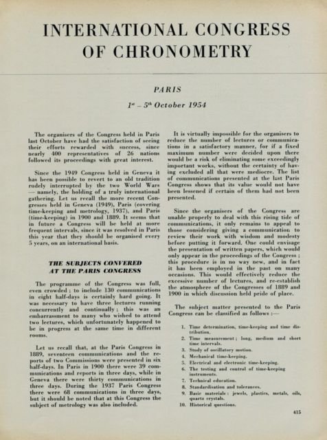 1954 International Congress of Chronometry by L Defossez Swiss Magazine Article Horology