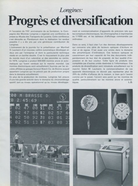 1977 Longines Watch Company Progres et Diversification 1977 Swiss Magazine Article Horlogerie