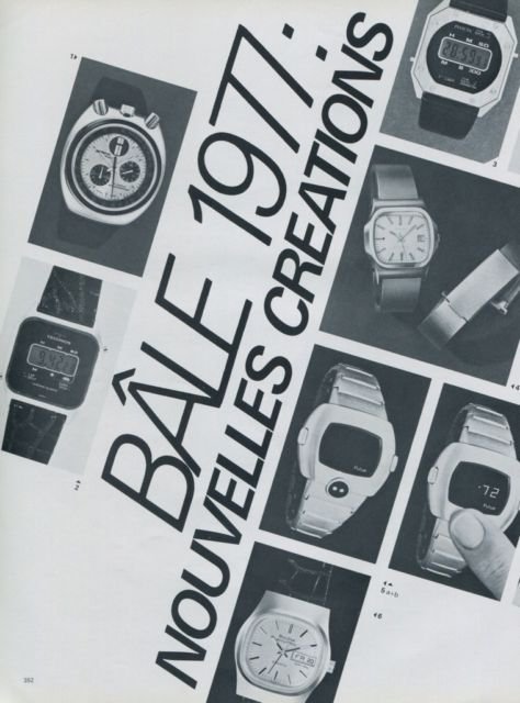 1977 Basel Swiss Watch Fair Heuer Pulsar Bulova Mido Foire de Bale Nouvelles Creations Switzerland