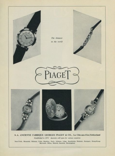 1956 Piaget Watch Company La Cote-Aux-Fees Switzerland Vintage 1956 Swiss Ad Suisse Advert