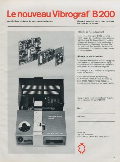 Vibrograf Advert Reno SA Portescap Co. 1970 Swiss Ad Suisse Advert Horlogerie
