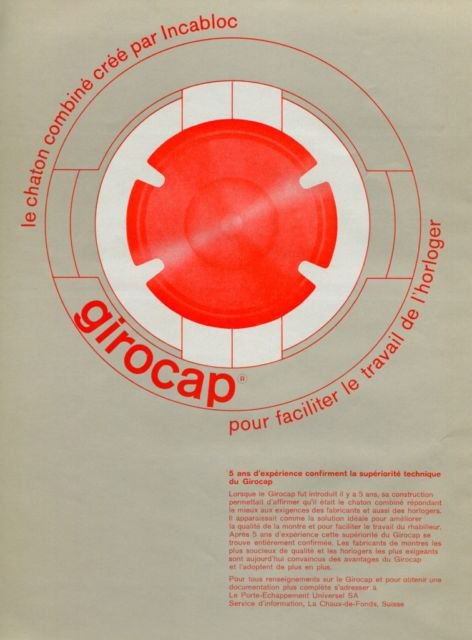 1964 Girocap Le Porte-Echappement Universel SA Vintage 1964 Swiss Ad Suisse Advert Horology