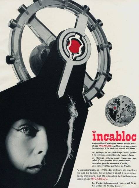 Incabloc Vintage 1956 Swiss Ad Suisse Advert Le Porte-Echappement Universel S.A. Horology