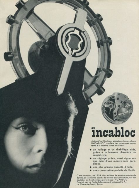 1955 Incabloc Le Porte Echappement Universel SA Vintage 1955 Swiss Ad Suisse Advert Horology