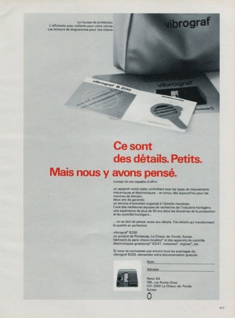 1971 Vibrograf Portescap Company Reno SA Vintage 1971 Swiss Ad Suisse Advert Horology