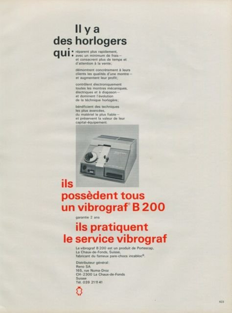 Vibrograf Advert Portescap Reno SA Vintage 1973 Swiss Ad Suisse Advert Horology