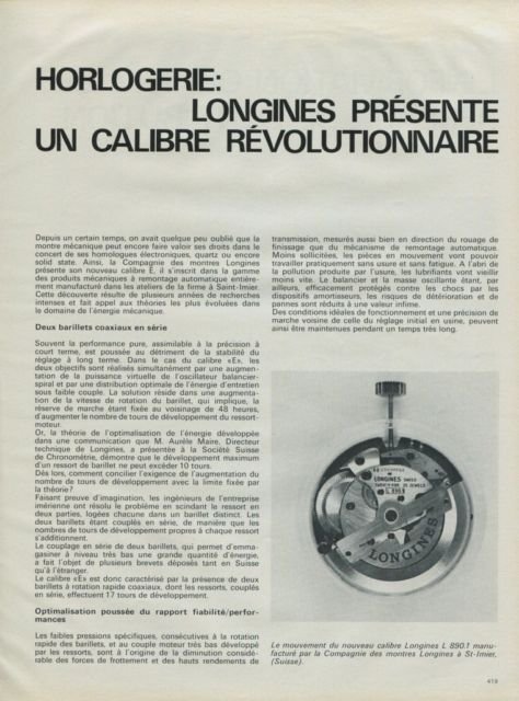Longines Watch Company Un Calibre Revolutionnaire Vintage 1975 Swiss Magazine Article