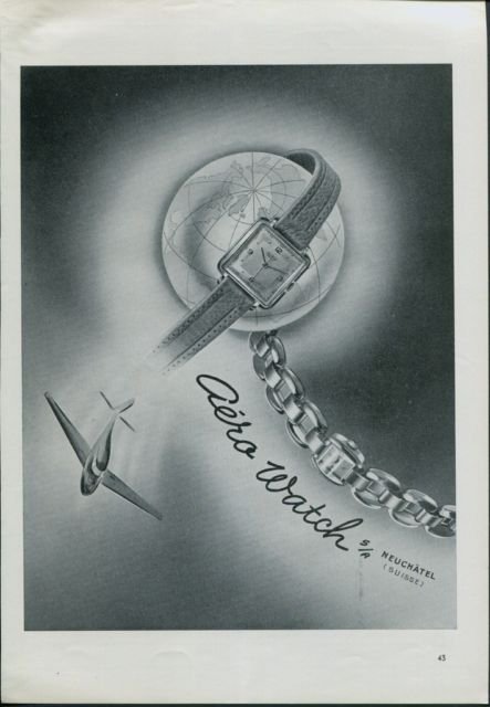 Aero Watch Company Neuchatel Vintage 1947 Swiss Ad Suisse Advert Horlogerie