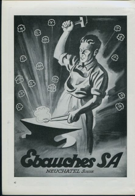 Ebauches S.A. Neuchatel Switzerland Vintage 1947 Swiss Ad Suisse Advert Horology