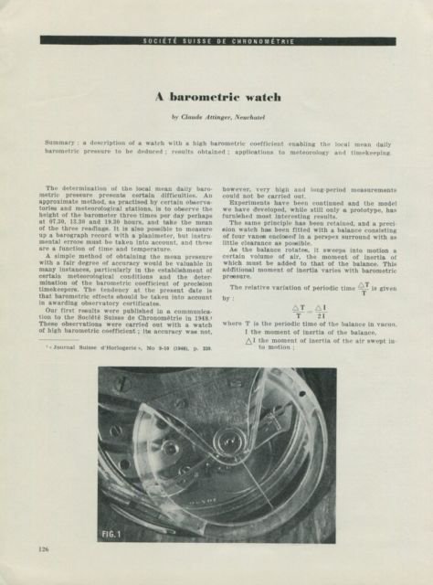 1950 Barometric Watch by Claude Attinger Vintage 1950 Swiss Magazine Article Horology