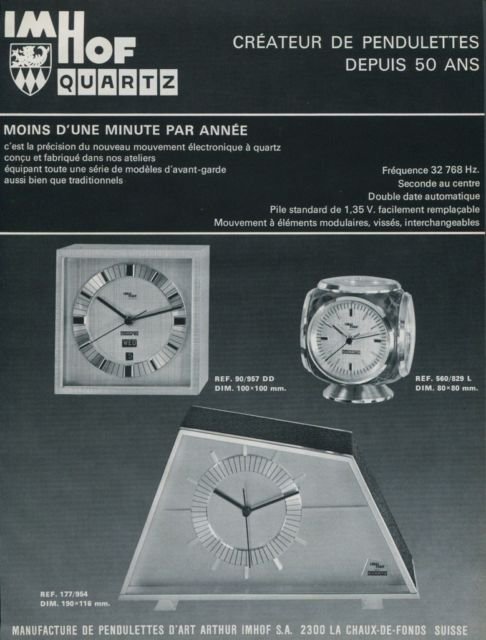 1973 Imhof Clock Company Arthur Imhof SA 1973 Swiss Ad Suisse Horlogerie Advert Horology