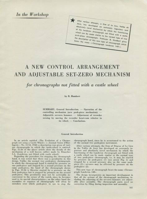 1950 Control Arrangement + Adjustable Set-Zero Mechanism by B Humbert Swiss Magazine Article