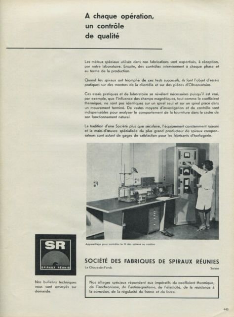 Societe des Fabriques de Spiraux Reunies SA 1965 Swiss Ad Suisse Advert Horology