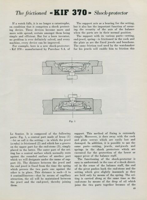 1950 The Frictioned KIF 370 Shock-Protector 1950 Swiss Magazine Article Horology