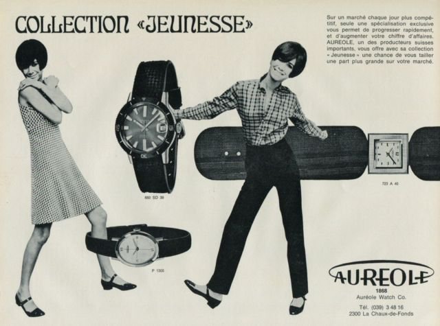 Aureole Watch Company Switzerland Vintage 1968 Swiss Ad Suisse Advert Horlogerie