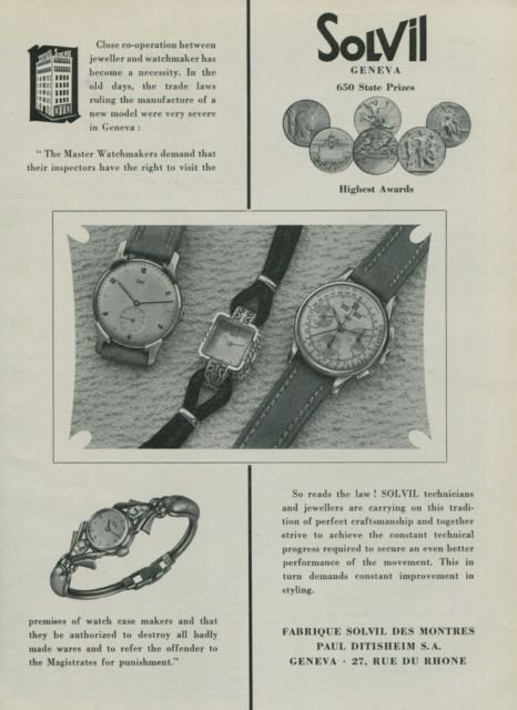 1950 Solvil Watch Company Geneva Switzerland Vintage 1950 Swiss Ad Suisse Advert Geneve