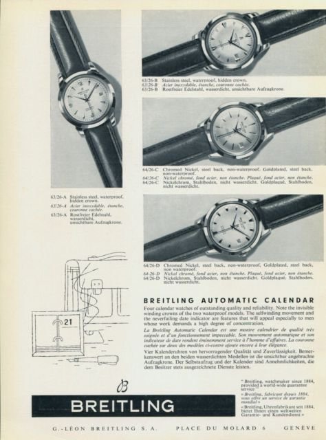 Breitling Watch Company Geneva 1956 Swiss Ad Geneve Suisse Horlogerie Horology