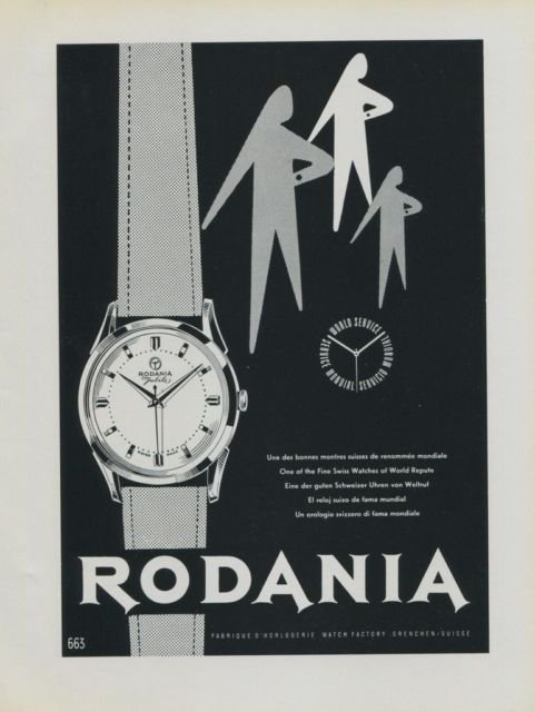 1956 Rodania Watch Company 1956 Swiss Ad Suisse Advert Grenchen Switzerland Horology