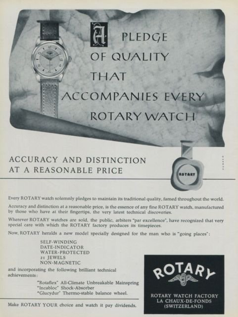 1956 Rotary Watch Company Switzerland Vintage 1956 Swiss Ad Suisse Advert Horology