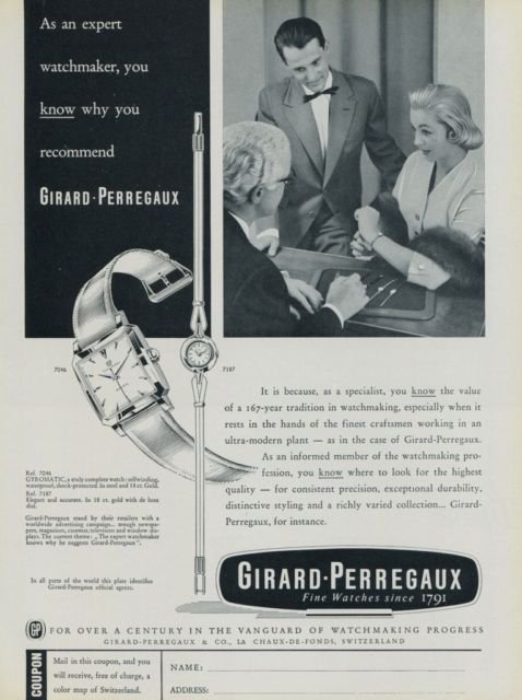 1956 Girard-Perregaux Watch Company Switzerland Vintage 1956 Swiss Ad Suisse Advert