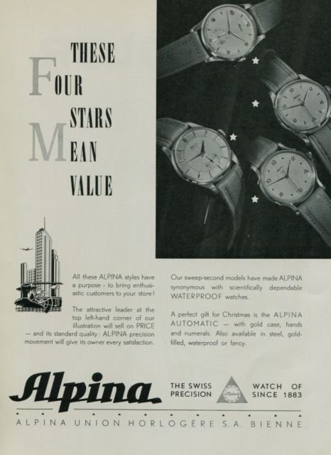 Alpina Watch Company 1950 Swiss Ad These Four Stars Switzerland Suisse Horology
