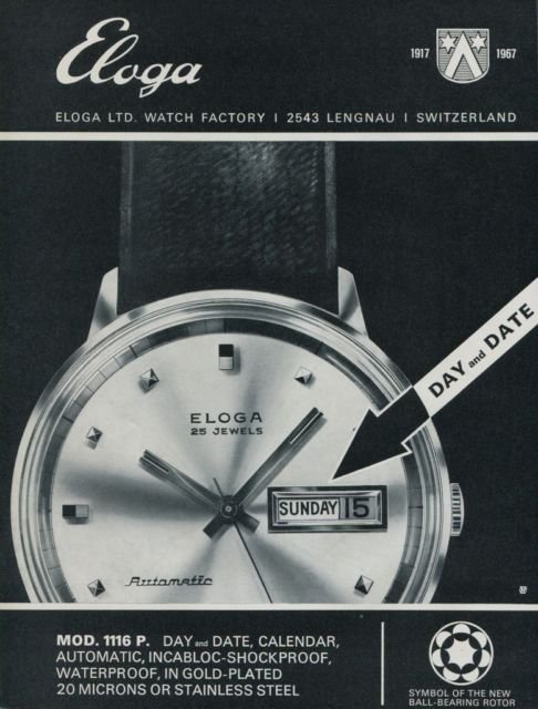 Eloga Watch Company Lengnau Switzerland Vintage 1968 Swiss Ad Suisse Advert