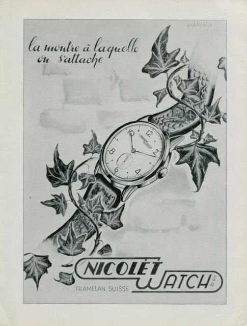 1949 Nicolet Watch Company Switzerland Vintage 1949 Swiss Ad Suisse Advert Horlogerie
