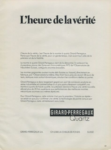 1973 Girard-Perregaux Watch Company La Chaux-de-Fonds 1973 Swiss Ad Suisse Advert
