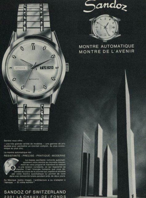 1967 Sandoz Watch Company Switzerland Vintage 1967 Swiss Ad Suisse Advert Horology