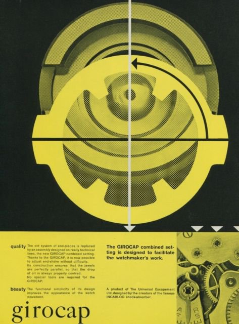 1956 Girocap Universal Escapement Company 1956 Swiss Ad Suisse Advert Horlogerie Horology