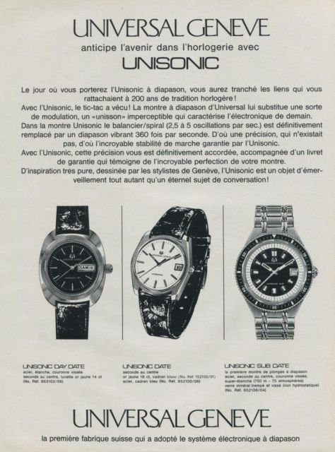 Universal Geneve Watch Company Unisonic Advert Vintage 1971 Swiss Ad Suisse Advert Switzerland