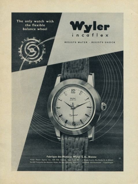 1956 Wyler Watch Company Vintage 1956 Swiss Ad Suisse Advert Bienne Switzerland