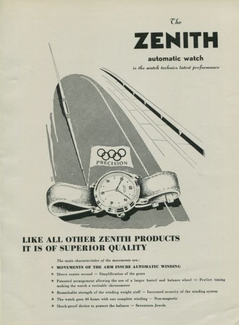Zenith Watch Company Switzerland Vintage 1950 Swiss Ad Suisse Advert Horology Horlogerie