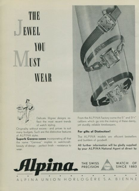 Alpina Watch Company 1950 Swiss Ad Bienne Switzerland Suisse Horlogerie