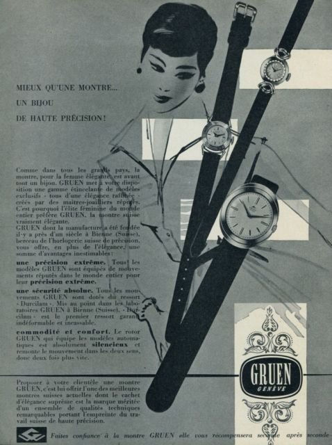 1956 Gruen Watch Company Vintage 1956 Swiss Ad Suisse Advert Geneva Switzerland