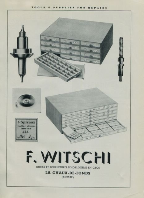 1950 F. Witschi Watch Parts Company Switzerland 1950 Swiss Ad Suisse Advert Horology