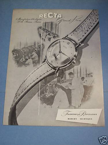 1951 Recta Watch Company Bienne Switzerland Vintage 1951 Swiss Ad Suisse Advert