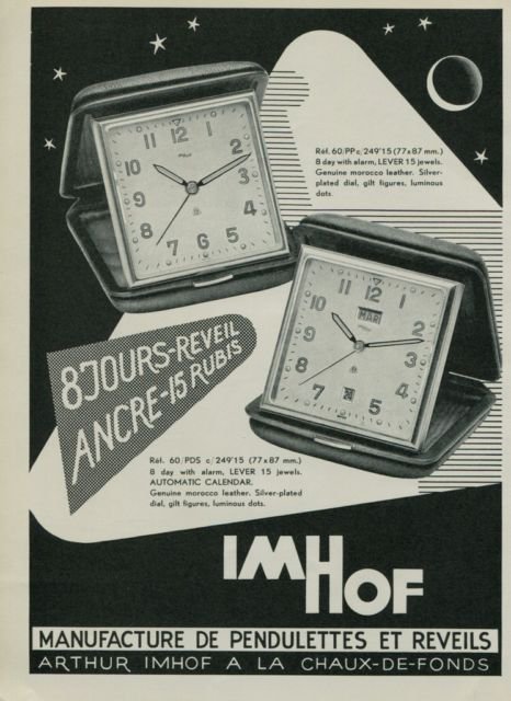 1950 Imhof Clock Company Switzerland Vintage 1950 Swiss Ad Suisse Advert