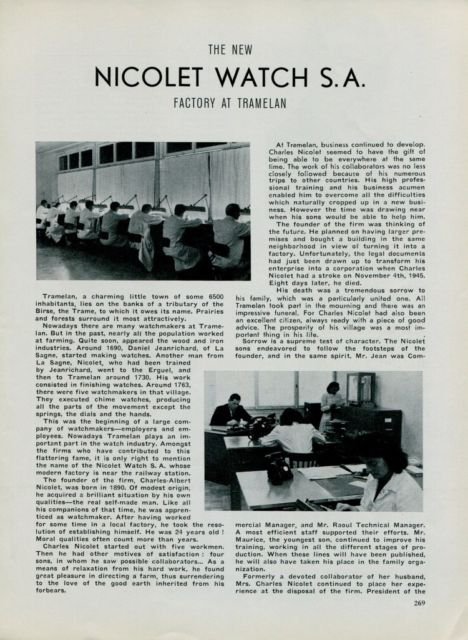 Nicolet Watch Company Vintage 1949 Swiss Magazine Article on New Nicolet Factory Horology