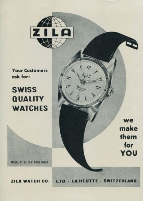 1956 Zila Watch Company La Heutte Switzerland Vintage 1956 Swiss Ad Suisse Advert