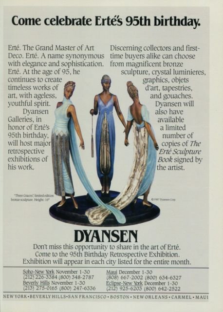 Erte 95th Birthday Anniversary Exhibition 1987 Retrospective Art Exhibition Ad