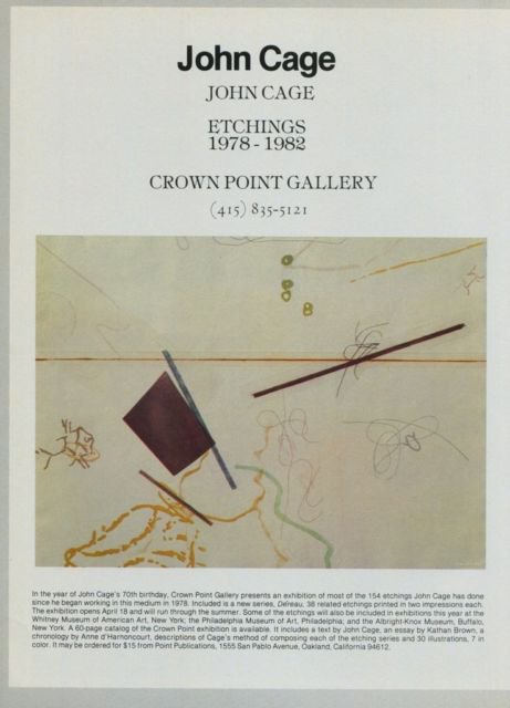 John Cage Etchings 1978-1982 Vintage 1982 Art Exhibition Ad Advertisement Crown Point Gallery