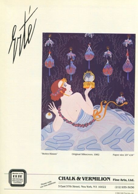 Erte Vintage 1982 Art Ad Stolen Kisses Advert Advertisement