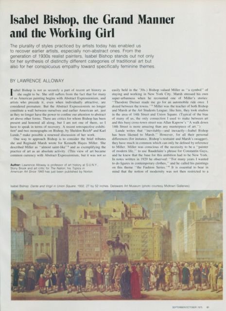 Isabel Bishop The Grand Manner and the Working Girl Vintage 1975 Magazine Article Lawrence Alloway
