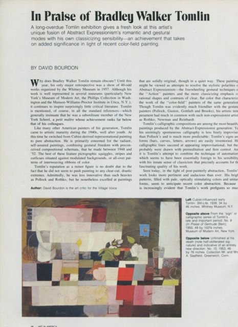1975 In Praise of Bradley Walker Tomlin Vintage 1975 Magazine Article by David Bourdon
