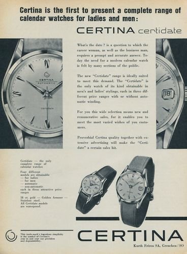Certina Watch Company Certina Certidate Advert 1957 Swiss Ad Switzerland Suisse Advert