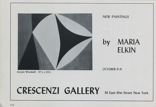 Maria Elkin Vintage 1969 Art Exhibition Ad Advert Crescenzi Gallery, NY