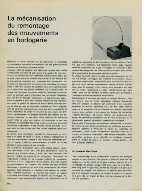 1965 La Mecanisation du Remontage des Mouvements en Horlogerie 1965 Swiss Magazine Article