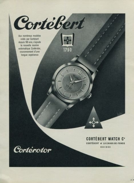 Cortebert Watch Company Corterotor Vintage 1956 Swiss Ad Suisse Advert Horology
